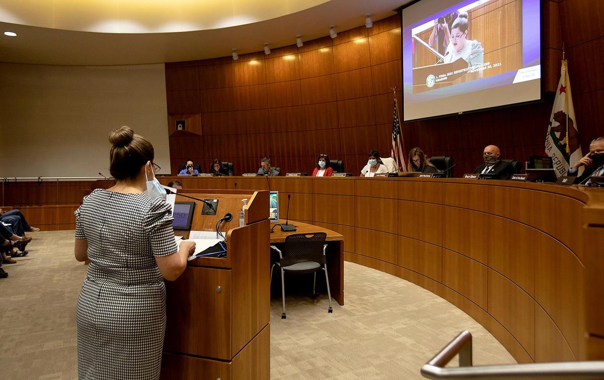 Paso Robles City Council member Maria Garcia addresses the San Luis Obispo County Board of Supervisors on Tuesday, Nov. 30, 2021, as it considers the two finalist redistricting maps.