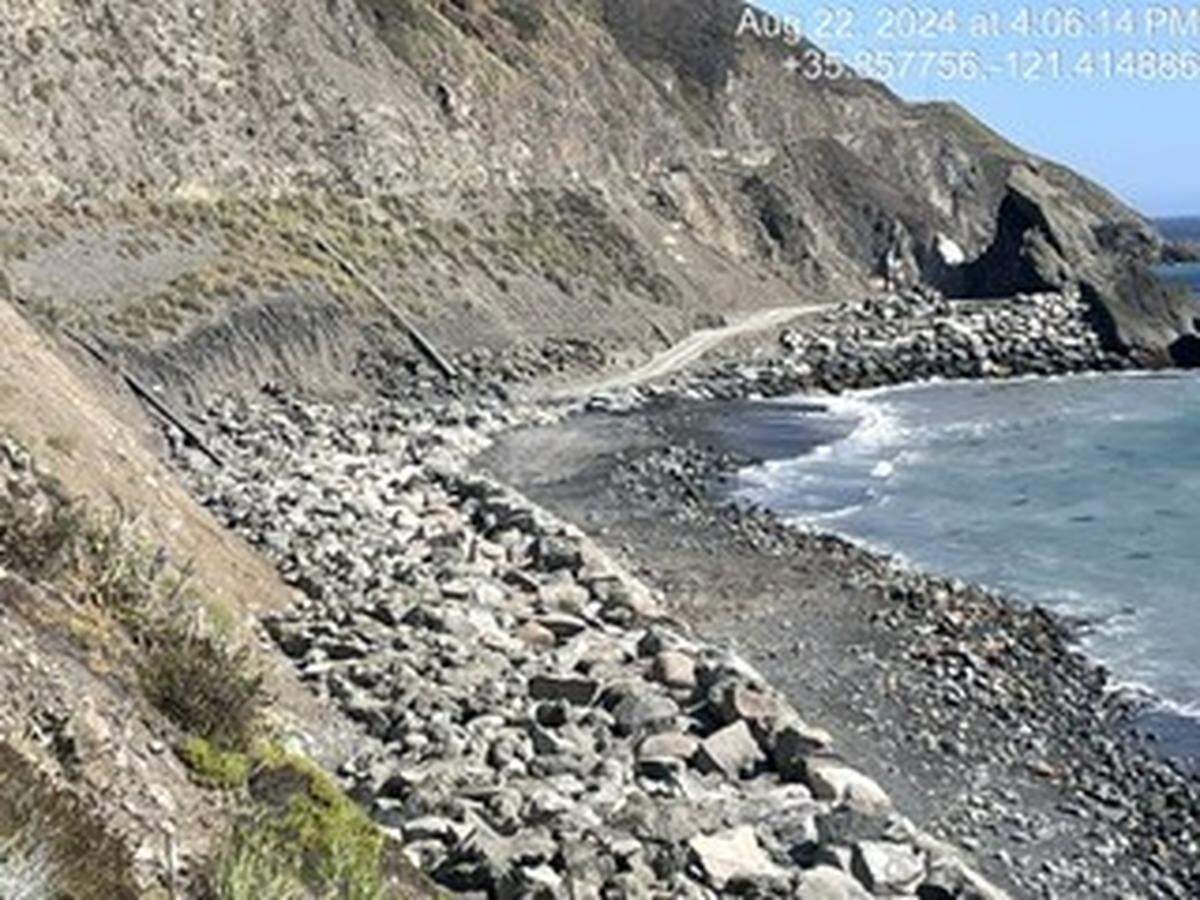Repairs are underway near Big Sur Lookout on Highway 1 after waves eroded the roadway’s rocky supports in December and January.