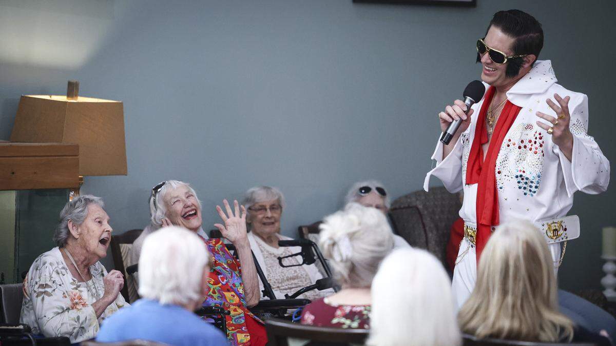 Elvis visited Creston Village, an assisted living community in Paso Robles to celebrate Valentine's Day on Feb. 12, 2026. The King sang some of his hits and the audience clapped and sang along. He has a remarkable resemblance to Adam Bramwell, the Executive Director of the facility.