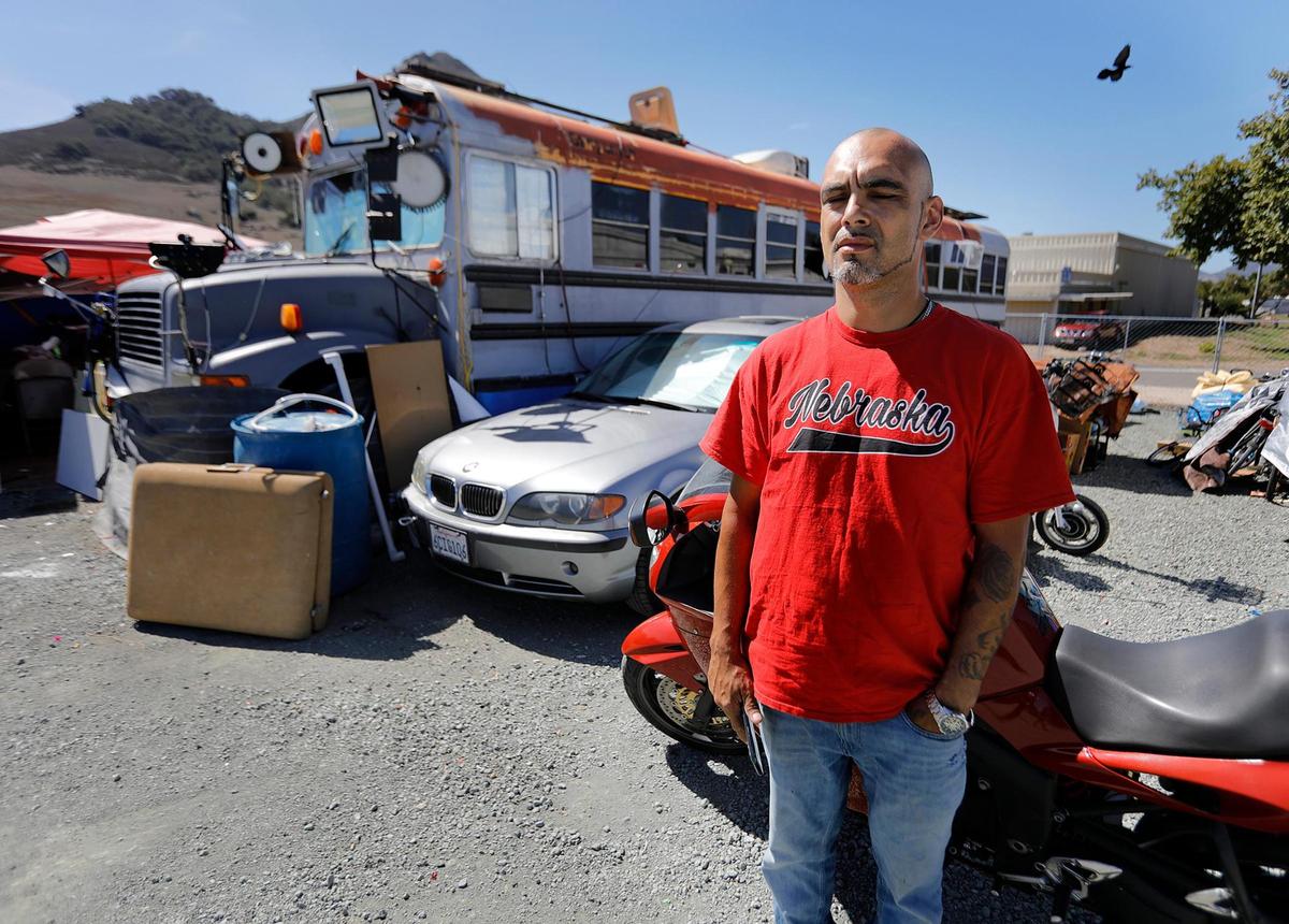 Juan Mejia, his wife Mallory and their five kids have been living out of their bus at the Oklahoma Avenue Safe Parking Site for more than a year. Mallory Mejia is the president of the new SLO County Local chapter of the California Homeless Union.