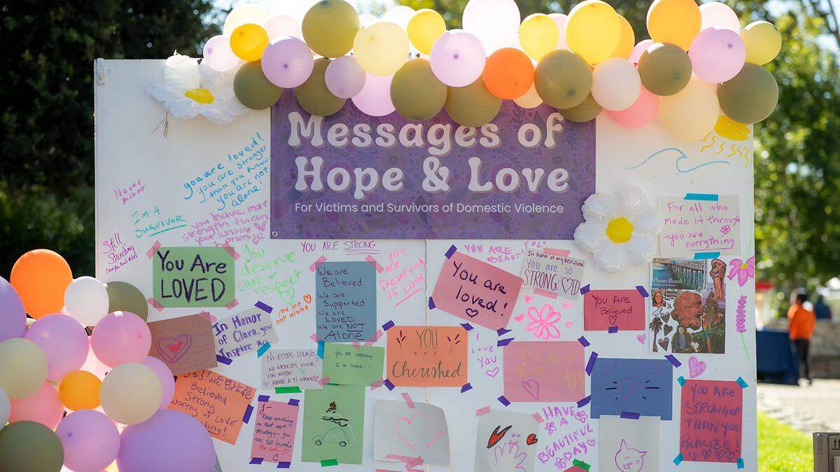 “Messages of hope and love” decorate Mission Plaza in downtown San Luis Obispo during a Lumina Alliance Community Festival and Walk for Survivors on Oct. 28, 2023.