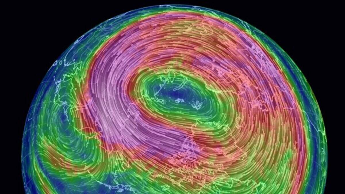A NASA graphic depicts the polar vortex over the North Pole. It is a counter-clockwise flow of air over the North Pole that exists tens of thousands of feet above the Earth’s surface