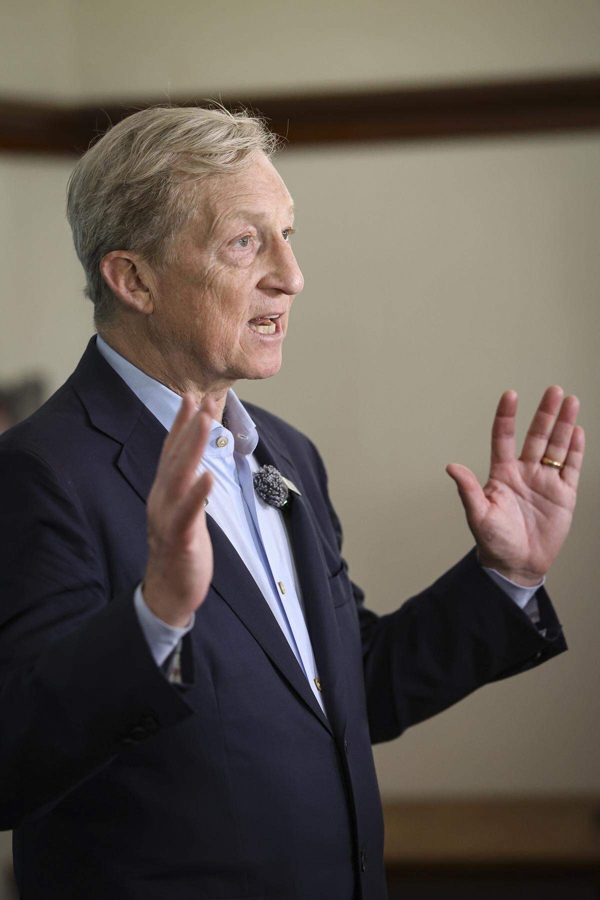 Candidate for California Governor, Tom Steyer, held a coffee meet and greet at the Veteran's Hall in San Luis Obispo on May 22, 2026. About 100 attended the event.