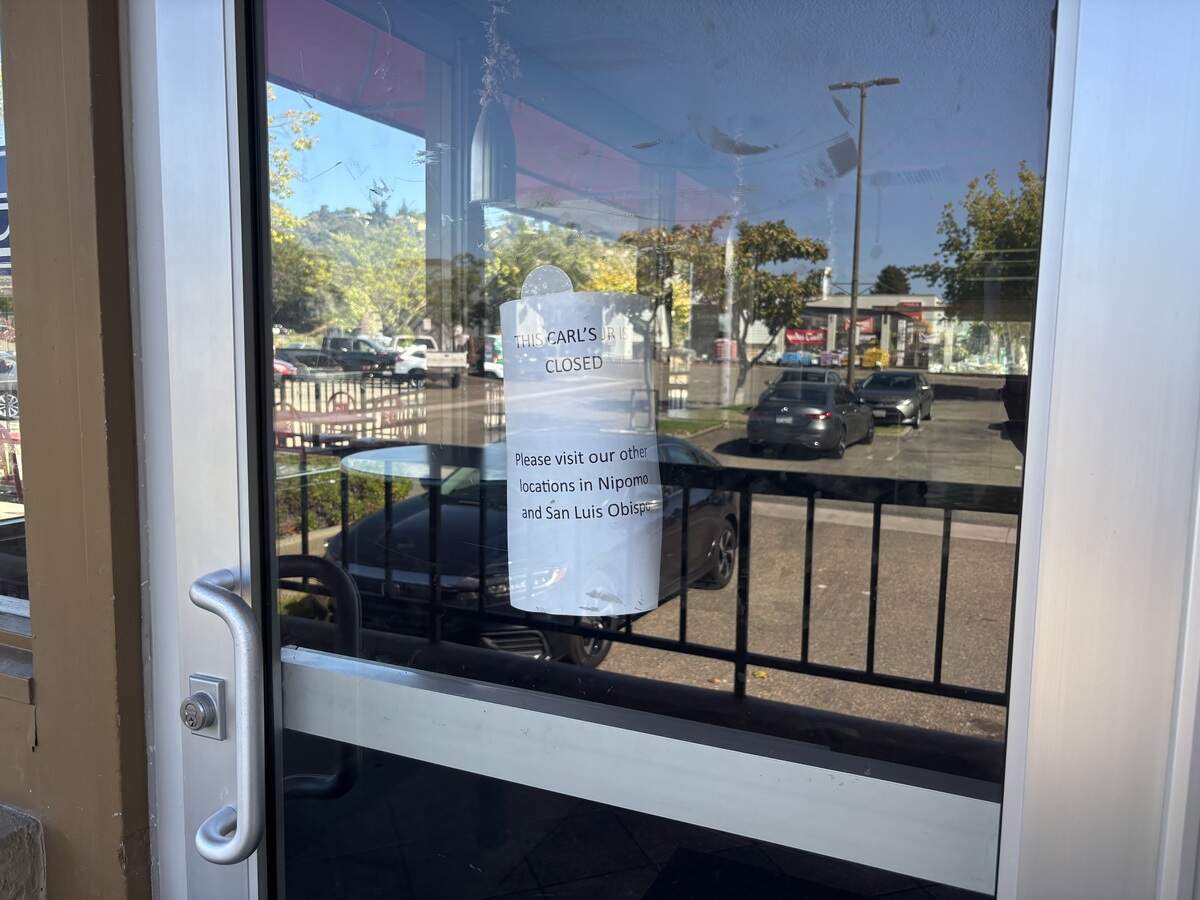 The Carl’s Jr. in Arroyo Grande closed unexpectedly, with a sign in its entrance door reading, “This Carl’s Jr. location is closed,” seen on July 1, 2026.