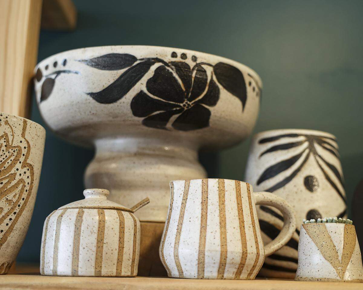 Susan Bradford of Arroyo Grande created these ceramics. One of a kind hand made art works are available at Artistry by the Sea in Cayucos, seen here March 16, 2026.