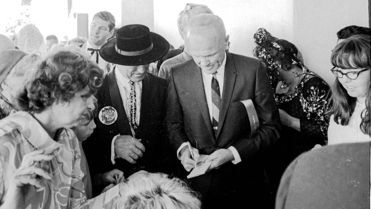 Atronaut John Glenn visited San Luis Obispo on May 18, 1968 during La Fiesta. He is seen here with mayor Clell Welchel, left.