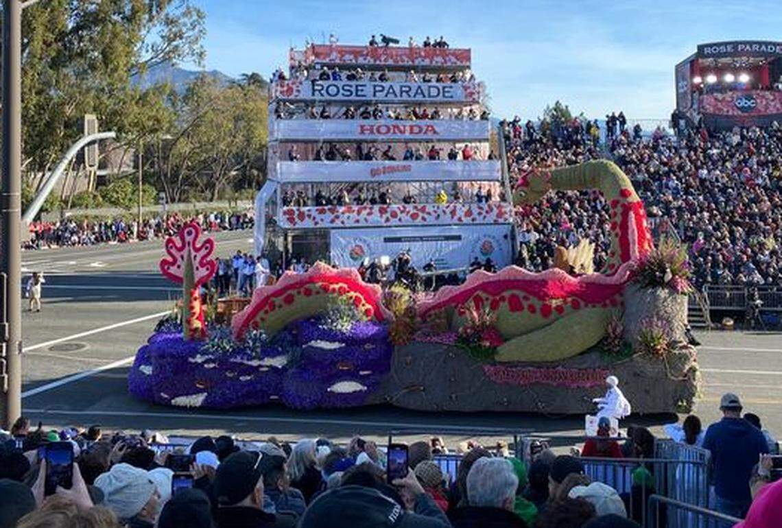 Cal Poly’s float featuring Nessie the Loch Ness monster took home the Leishman Public Spirit award for the most outstanding floral presentation from a non-commercial participant in the Pasadena Tournament of Roses on Jan. 1, 2025.