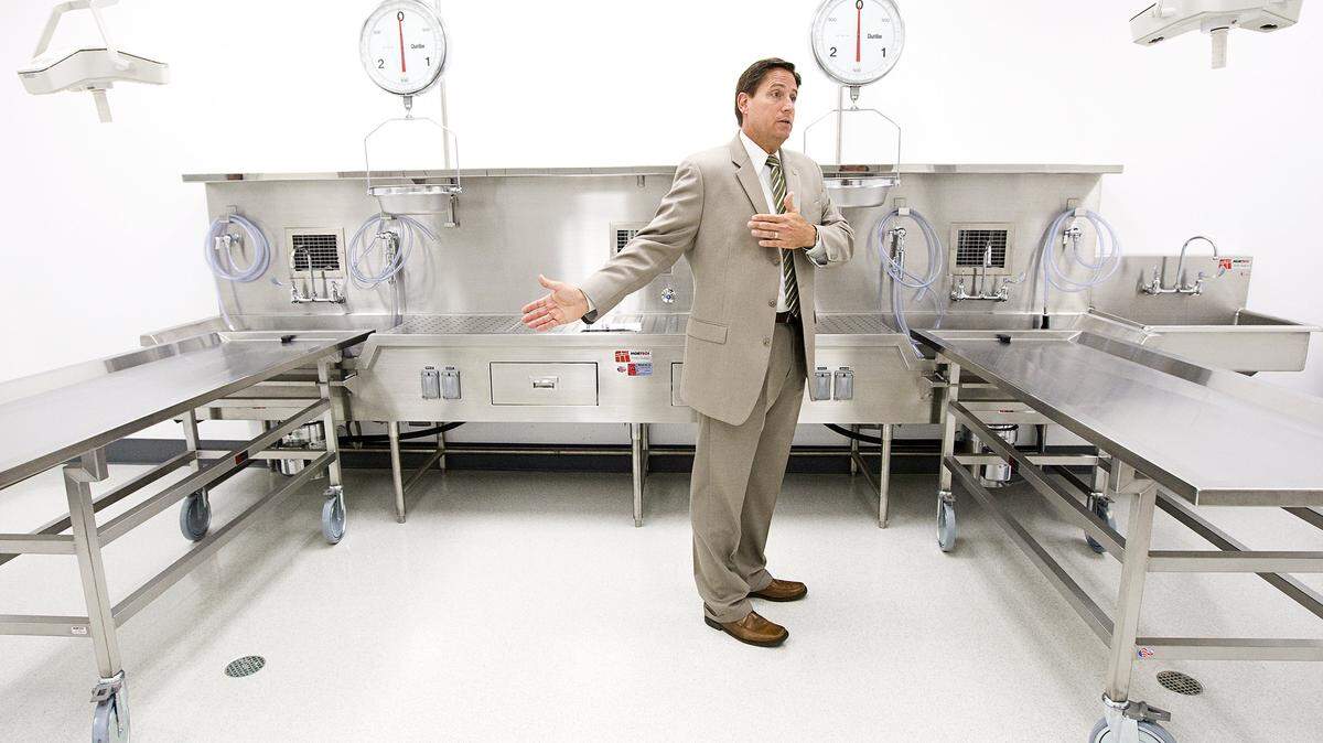 Detective coroner Jeff Nichols gives a tour of the autopsy suite inside the new Coroner's Office and Morgue.
Photo by Joe Johnston 08-28-12