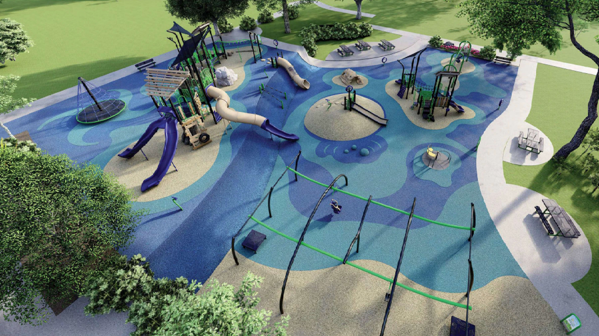 Concept art shows the playground that will be installed in Ramona Garden Park in Grover Beach, which will start construction in the late spring or summer of 2025.