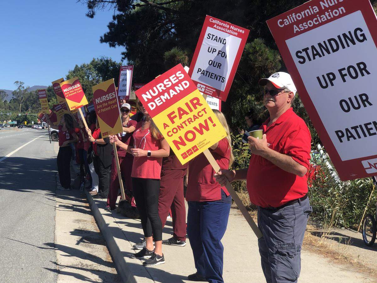 About 160 nurses and supporters picketed in front of Sierra Vista Regional Medical Center in San Luis Obispo on Friday, demanding more hiring and better contracts from their employer, Tenet Healthcare.