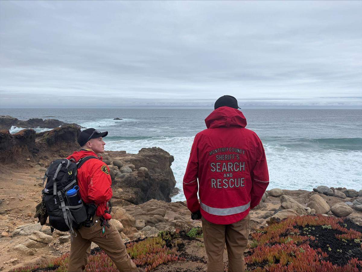 Officials search for a man swept into the ocean at Soberanes Point in Garrapata State Park on Saturday, Nov. 23, 2025.