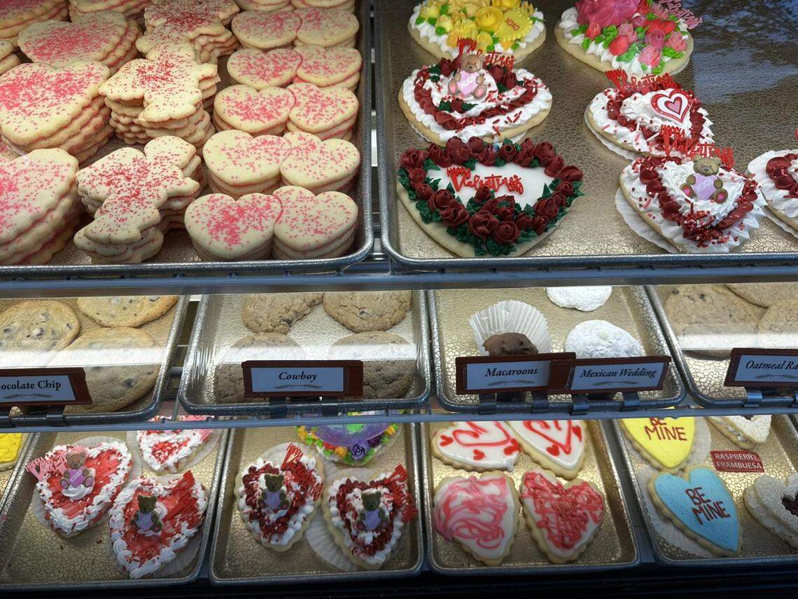 The bakery celebrated Valentine’s Day with cookies, cakes and macaroons.