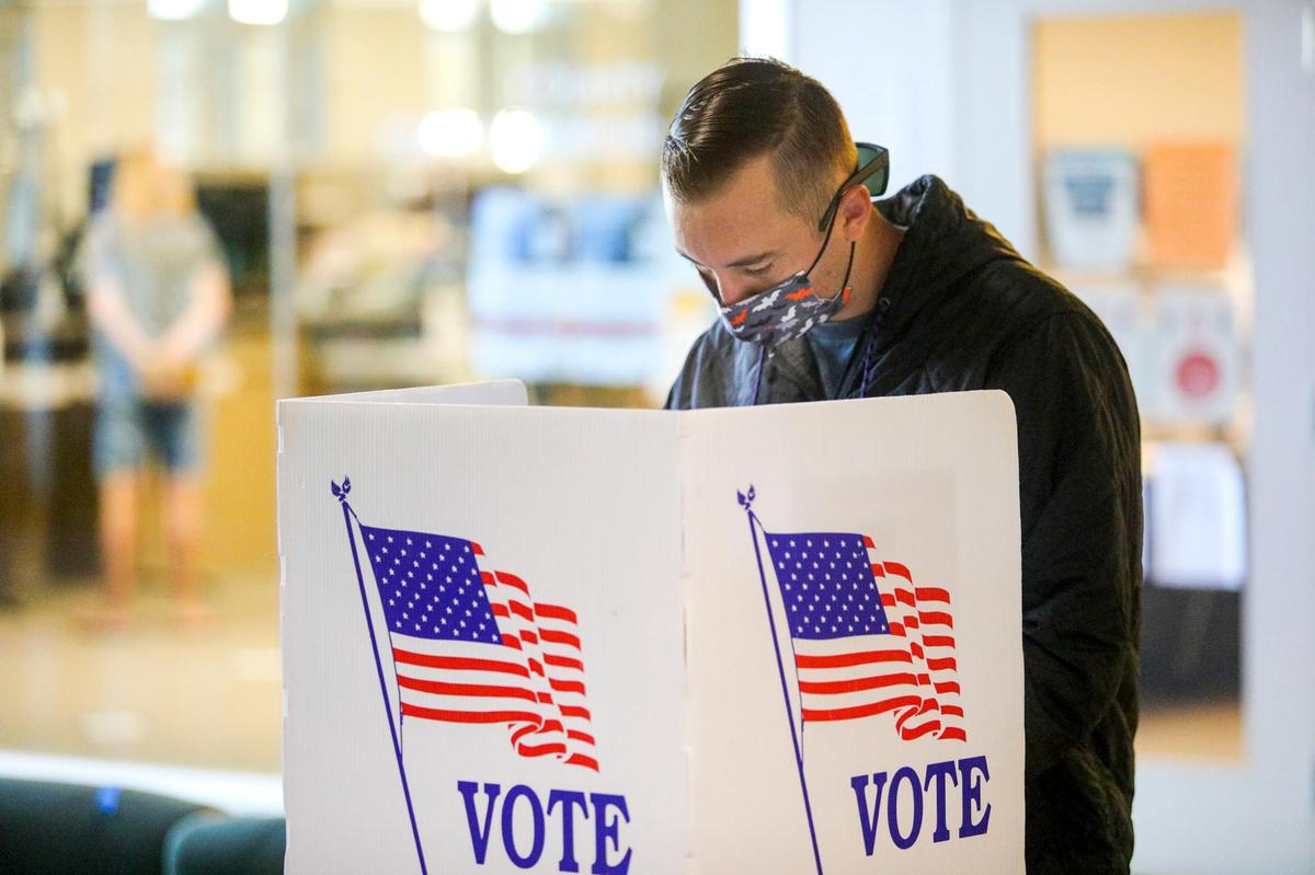 Victor Taracevicz marks his ballot at the San Luis Obispo County Government Center on Election Day, Nov. 3, 2020.