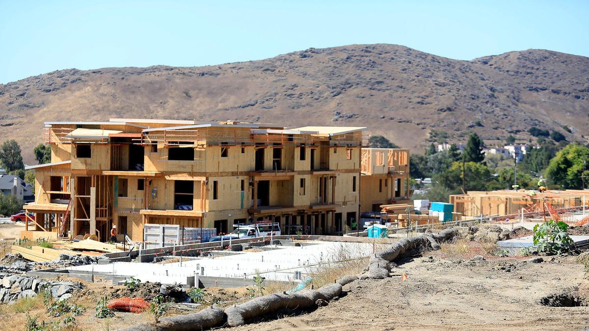 A 2019 file photo of housing under construction in San Luis Obispo. California has fallen far short of governor’s housing goals.