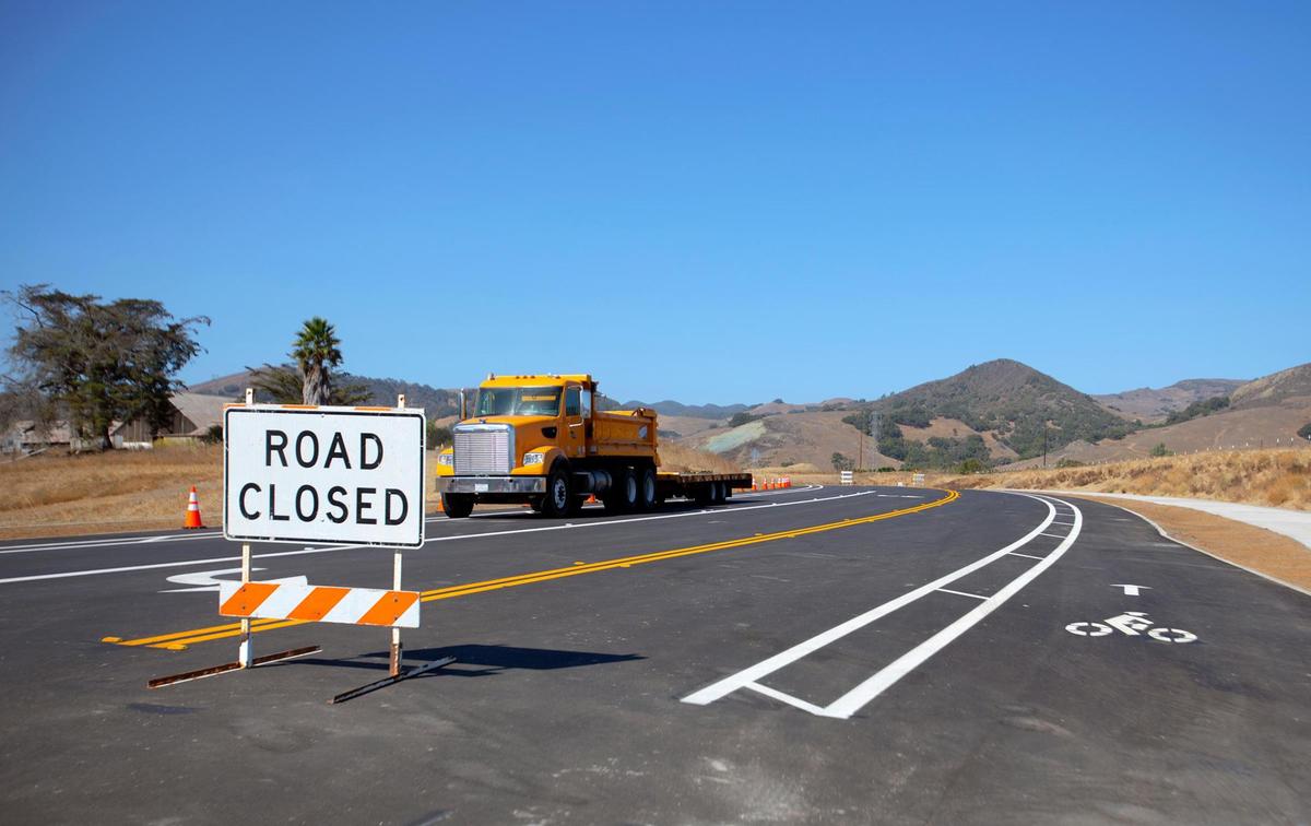 Work is completed and the Buckley Road and South Higuera Street intersection will be open for traffic Saturday, Sept 10, 2022. Looking westbound Buckley Road from the Vachell Lane intersection, Tuesday, Sept. 6, 2022.
