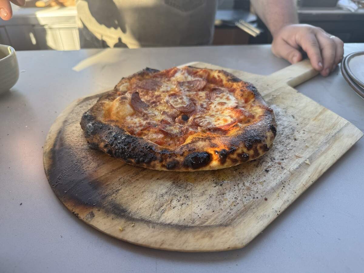 Salina Rooftop’s Sweet n’ Spicy pizza with linguica, mozzarella, hot honey, chili oil and basil offers the company’s own take on popular hot honey pizza. The rooftop opened at The Piccolo at the Paso Robles Inn in Paso Robles on June 26, 2026.