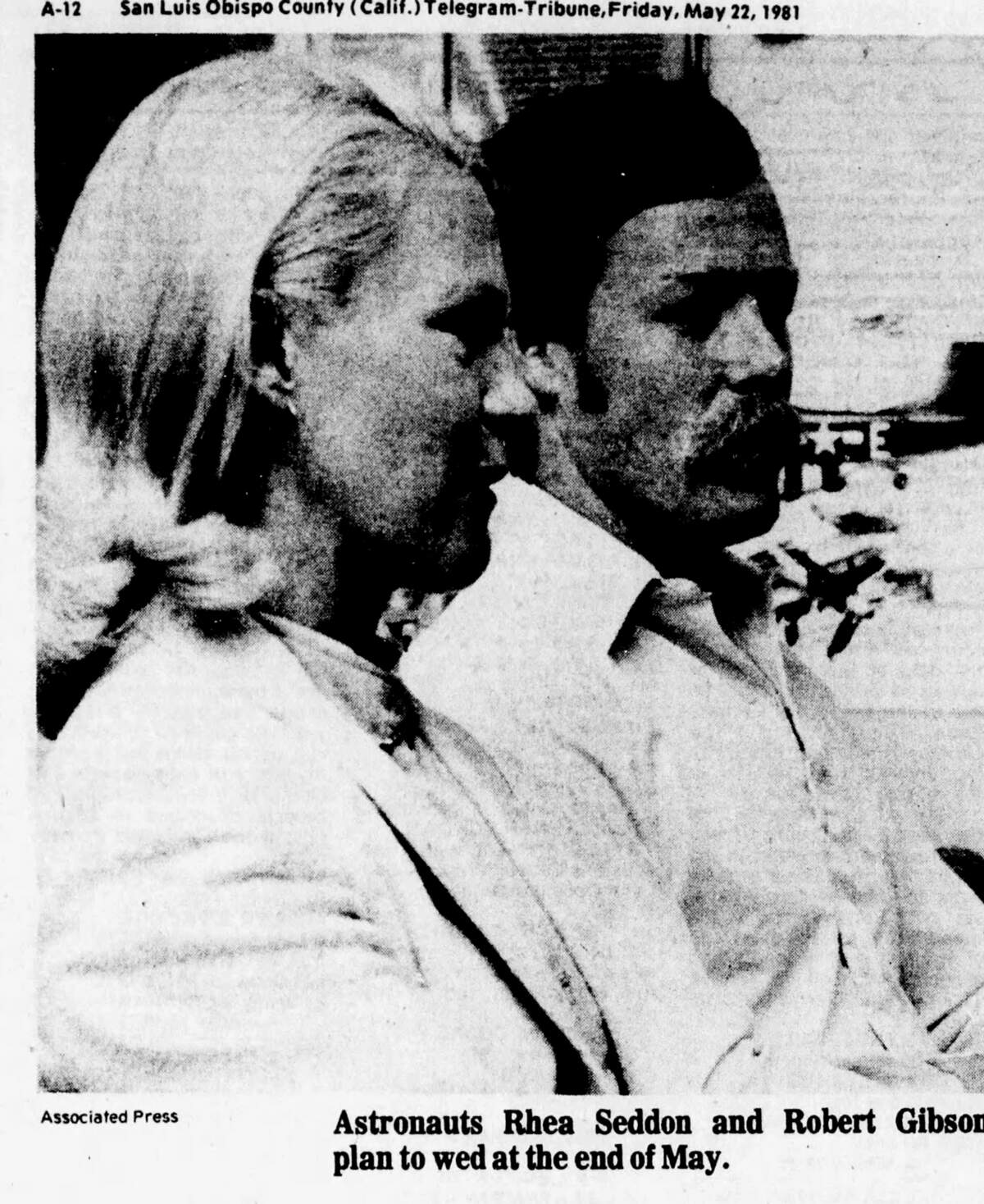 Astronauts Rhea Seddon and Robert “Hoot” Gibson married in 1981. Gibson is a Cal Poly graduate and both have visited the county for public events.