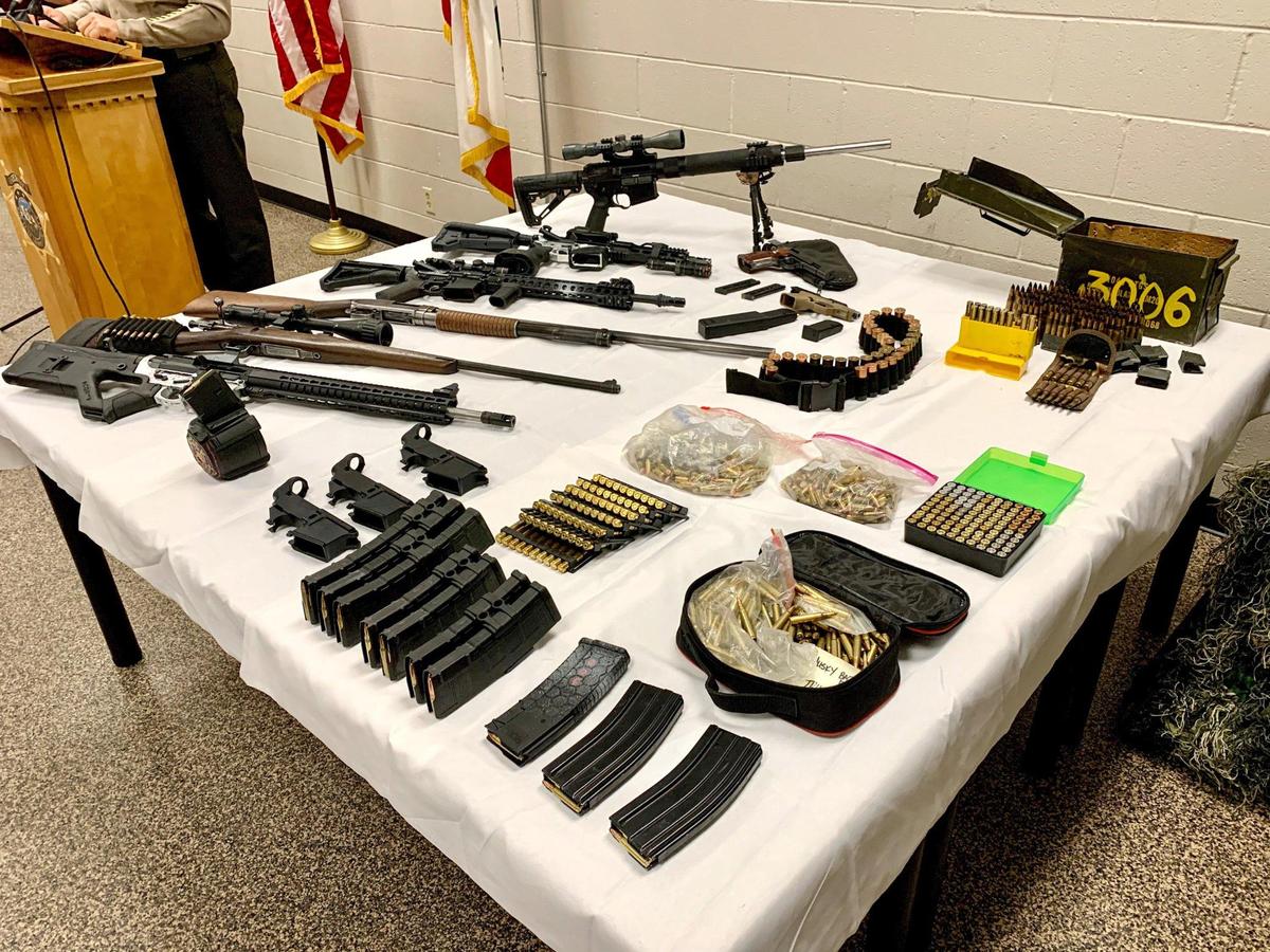 Sheriff Ian Parkinson held a press conference Friday to announce the identity of the white supremacist gang member who was killed in a shootout with deputies on Thursday in Templeton. Seized from Christopher Straub’s car was a large cache of weapons, including a shotgun, 2 handguns, 1 hunting rifle and 4 assault rifles, along with about 1,000 rounds of ammunition.