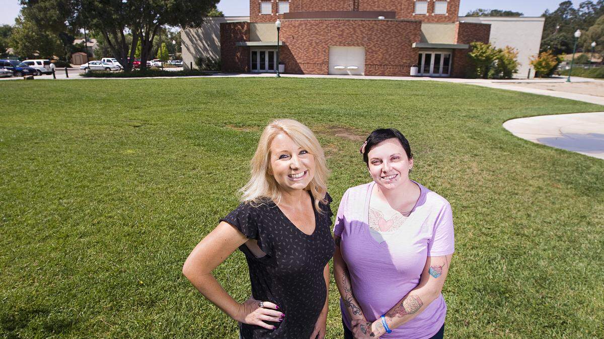 Jenell Allen, left, and Sarah Sullivan, founders of Parents for Joy, at the site of their future special needs playground at Colony Park in Atascadero.