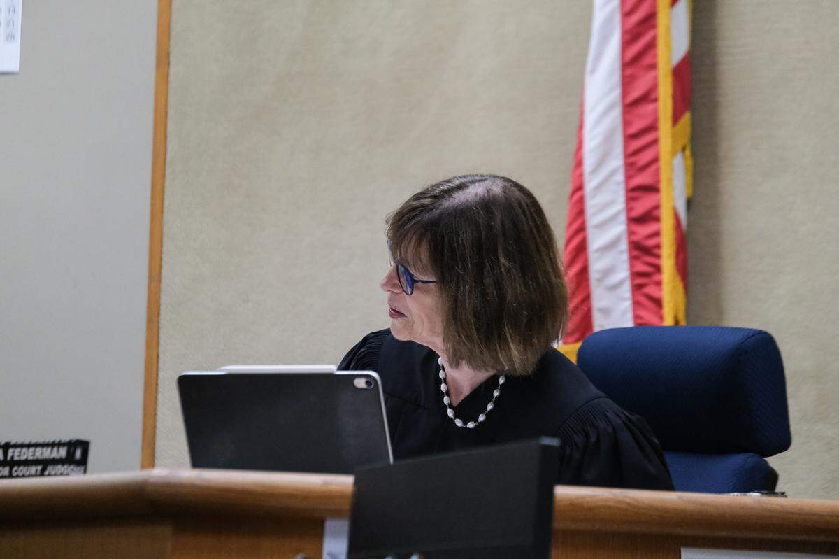San Luis Obispo Superior Court Judge Rita Federman oversees 34-year-old Andrew Rodriguez’s first San Luis Obispo Superior Court appearance on Sept. 17, 2024. Rodriguez is accused of murdering 39-year-old Jonathan Perez.
