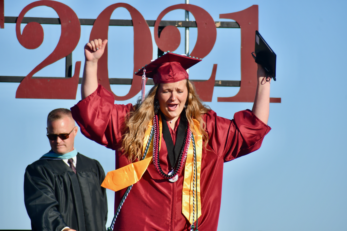 Megan Gaalswyk celebrates her graduation Friday at Nipomo High School.