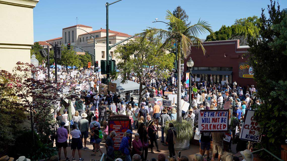 Thousands rally for No Kings protest in downtown SLO. ‘Take action today’
