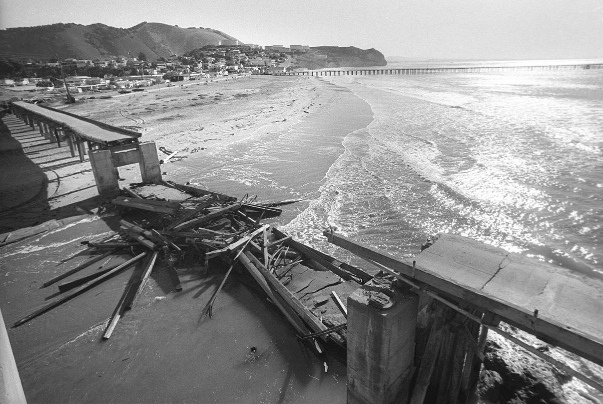 The 98-year-old Pacific Coast Railway bridge near Port San Luis collapsed on its own weight in San Luis Creek Oct.30, 1981.
