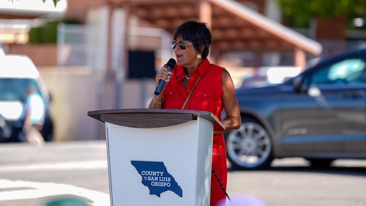 San Luis Obispo County District 3 Supervisor Dawn Ortiz-Legg speaks during the groundbreaking for the Welcome Home Village project on Wednesday, June 25, 2025. Ortiz-Legg said the project faced a long road to breaking ground including funding issues and neighborhood backlash, but is glad the county pulled through.
