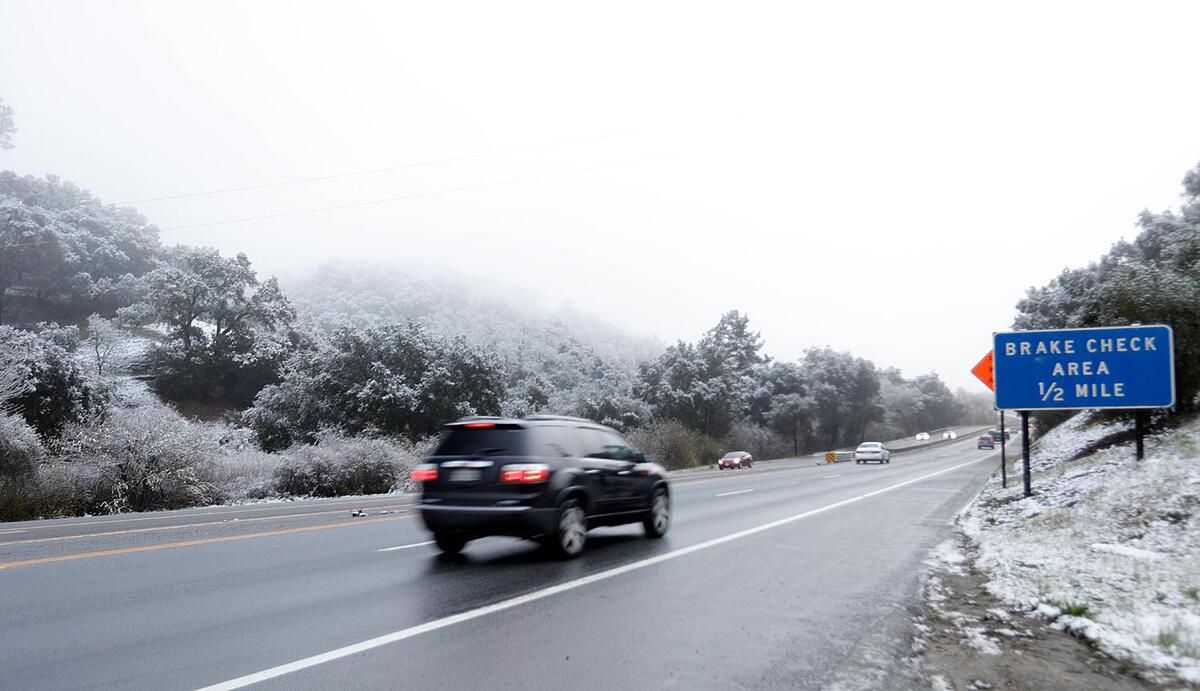 The top of the Cuesta Grade was a snowy scene on Saturday morning, Feb. 25, 2023.