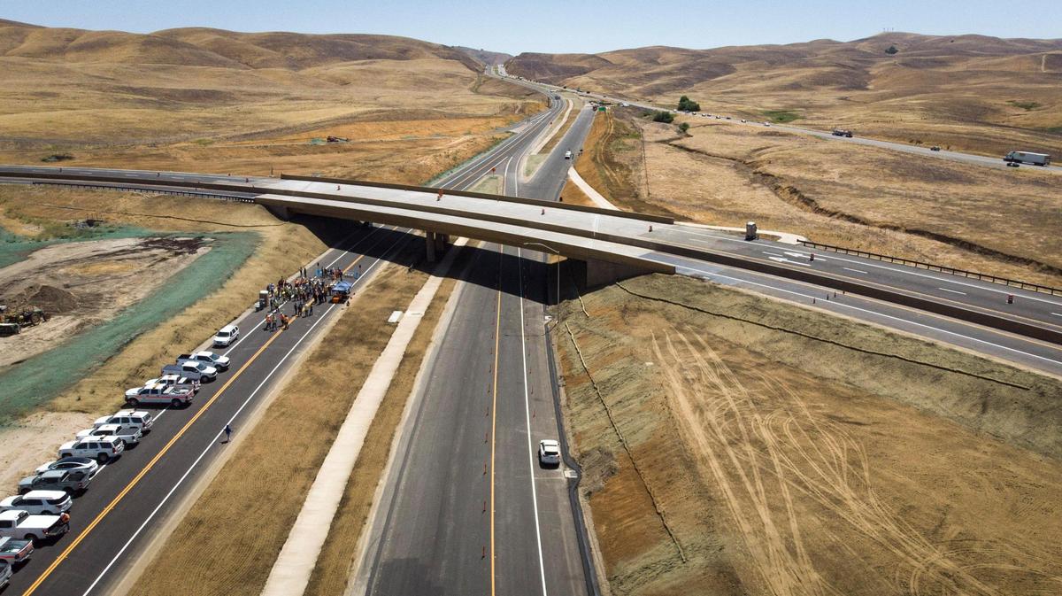 Caltrans District 5 and the San Luis Obispo Council of Governments (SLOCOG) gathered at the new Highway 41/46 flyover interchange on June 11, 2025, to celebrate completion of the project.
