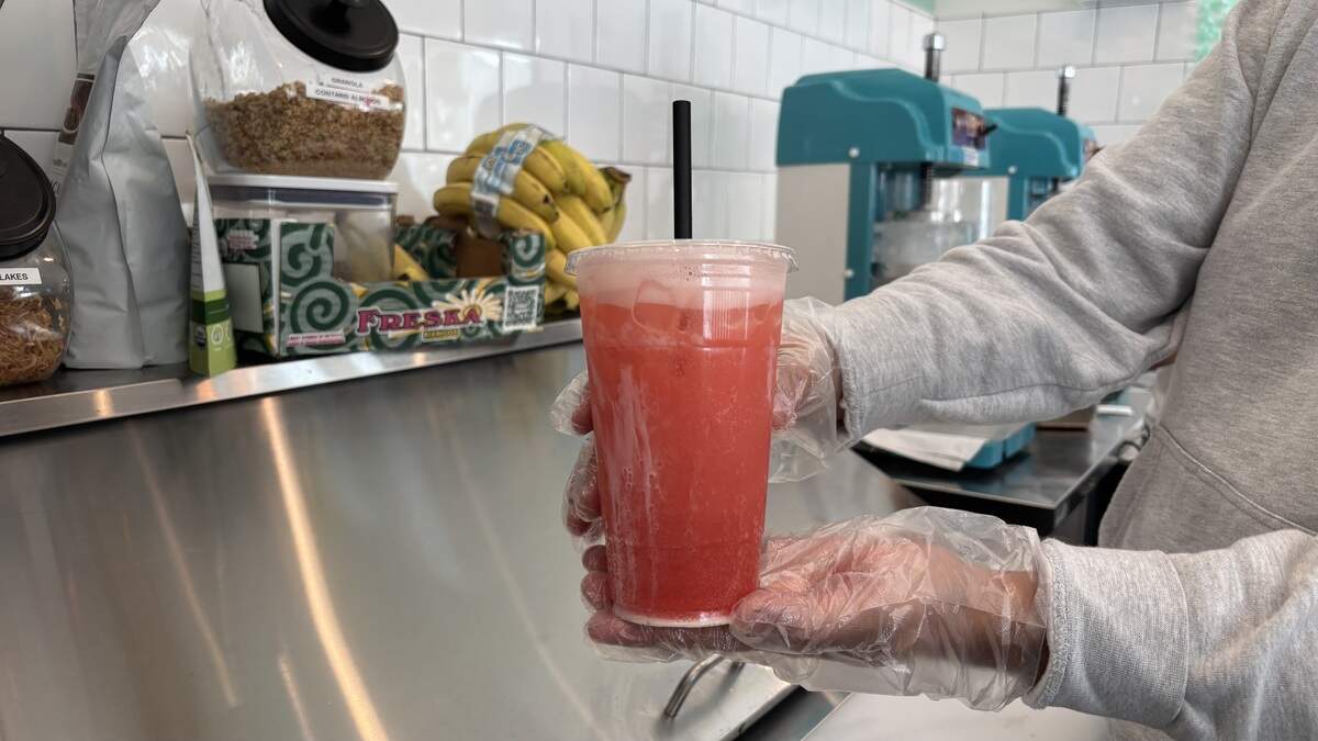 Kai Shave Ice in Morro Bay serves tropical dirty sodas, with syrups made in-house and condensed milk, seen here on July 1, 2026.