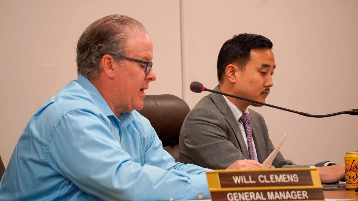 Oceano Community Services District general manager Will Clemens announces his retirement at the board meeting on Oct. 25, 2023.