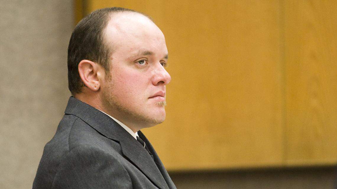Steve Klein, a founding member of the band New Found Glory, appears in a San Luis Obispo courtroom for a preliminary hearing on Thursday, April 10, 2014.