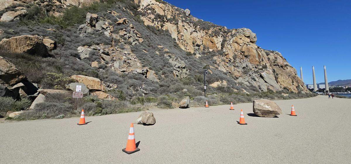 Boulders tumbled off Morro Rock during this week’s storm, seen here on Oct. 17, 2025.