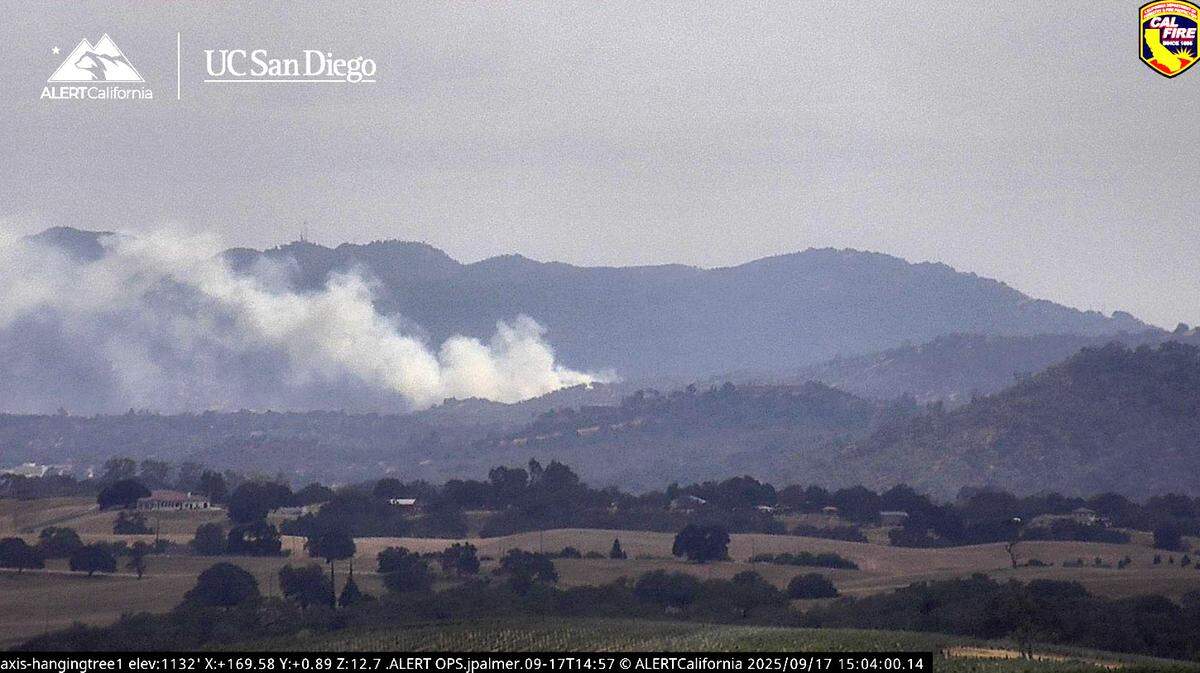 A fire ignited along Highway 101 near Santa Margarita on Sept. 17, 2025.