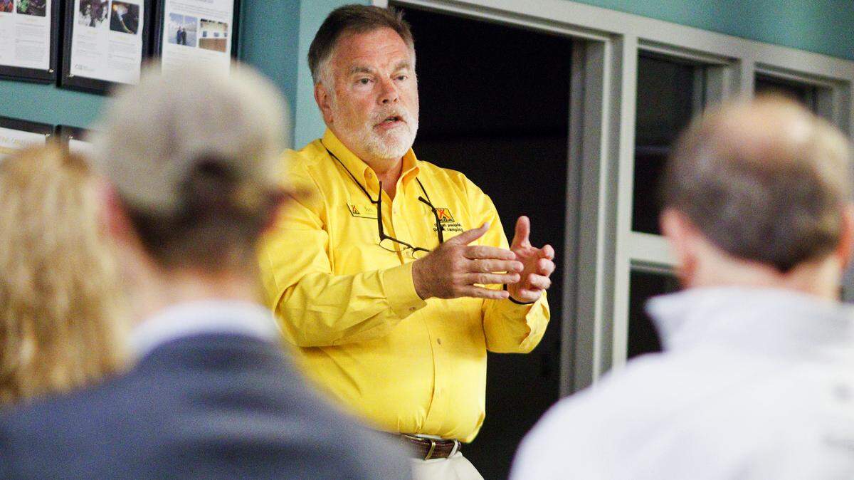 Jim Rogers, CEO of Kampgrounds of America, speaks at the SLO HotHouse on Wednesday.