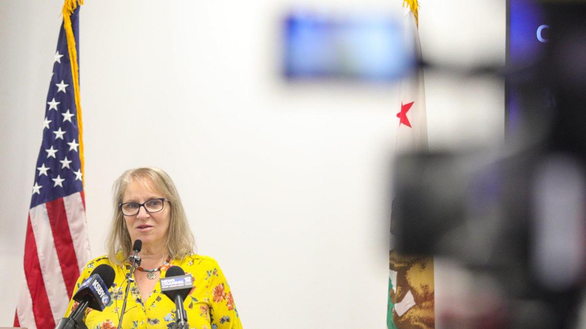 Dr. Penny Borenstein, San Luis Obispo county health officer speaks at a coronavirus press conference.