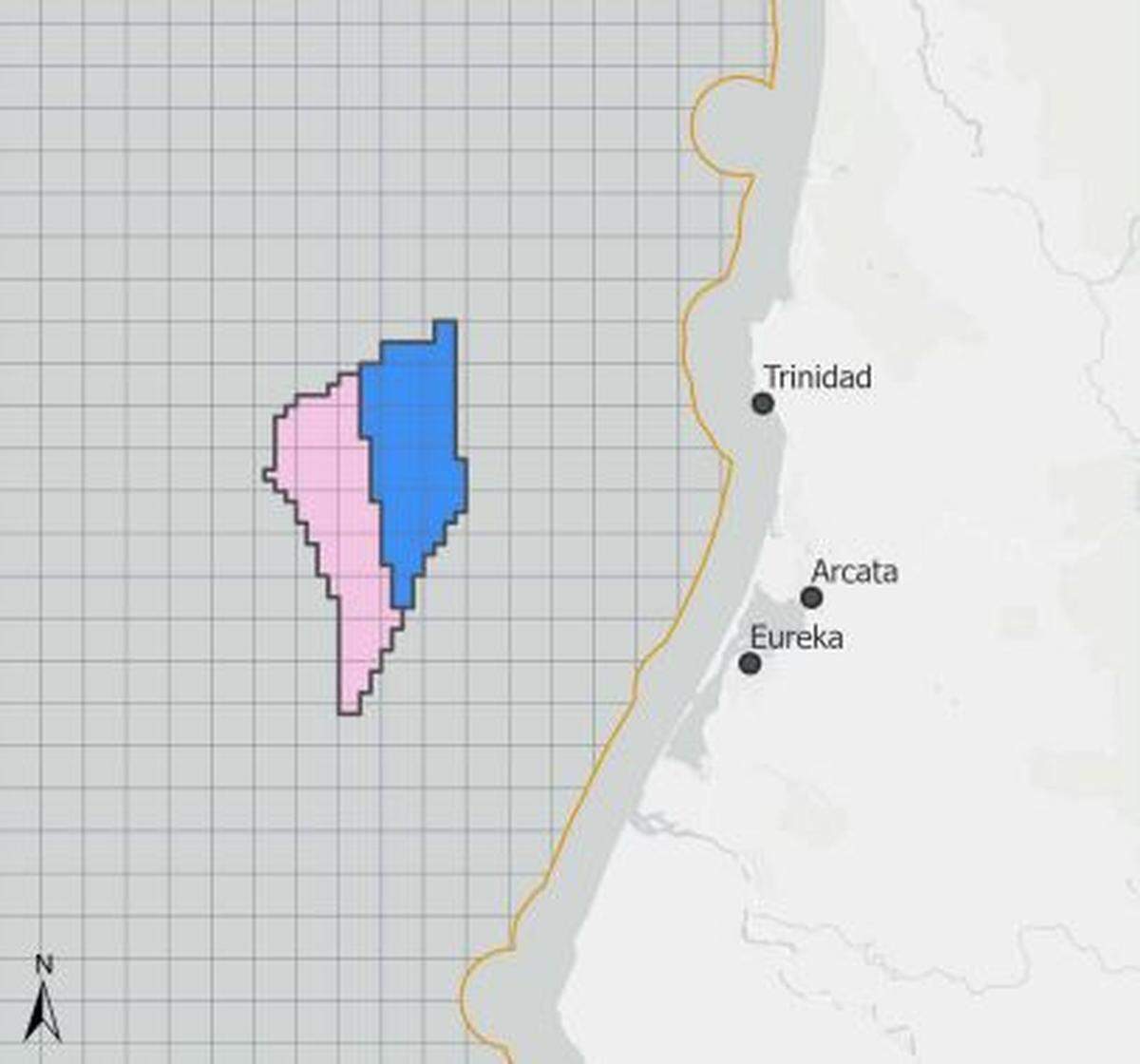 This map by BOEM shows how the Humboldt wind energy area is split into two leases.