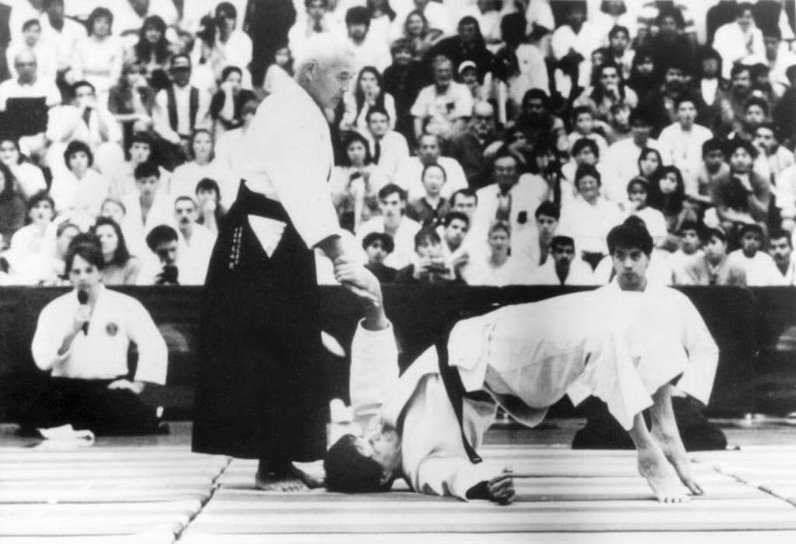 Sensei Hayawo Kiyama, left, is shown at a 1993 karate tournament at Orange Coast College in Costa Mesa, California.