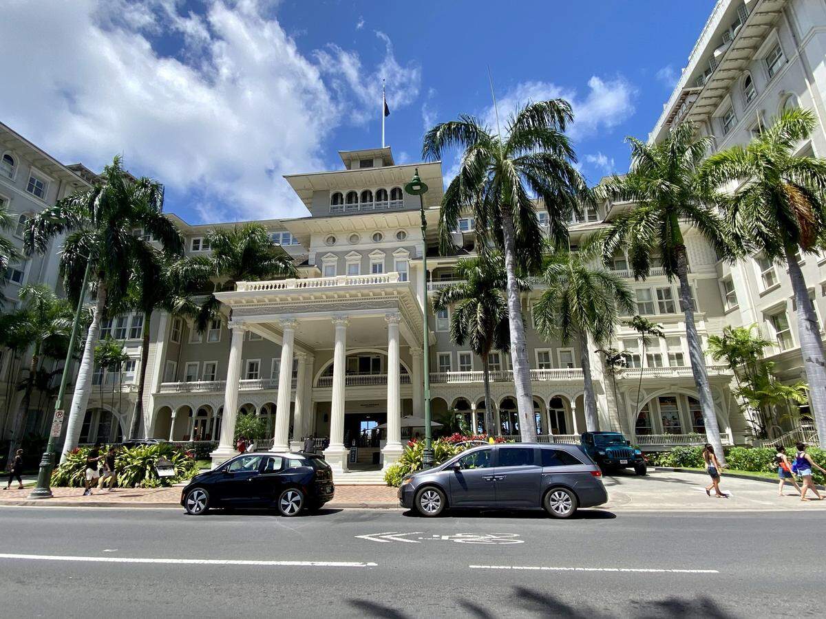 The historic Moana Surfrider hotel is located in the heart of Waikiki Beach in Honolulu, Hawaii.