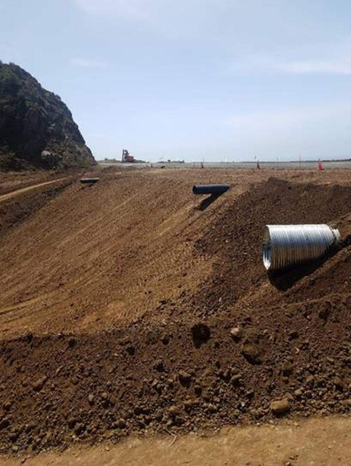 Culverts on the east side of Highway 1 will route water under the new roadway at Rat Creek and down the hill. The roadway is scheduled to reopen through to Big Sur on Apri. 23, 2021.