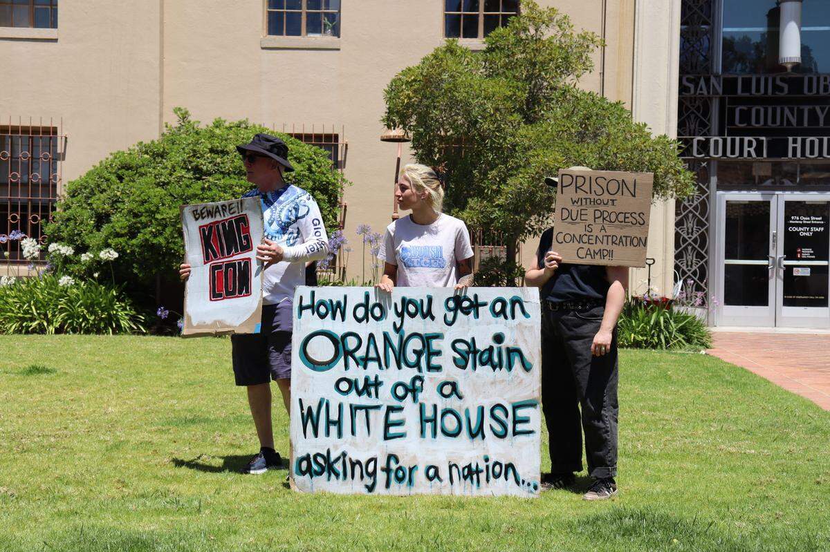 Thousands gathered in San Luis Obispo, California, for No Kings Day to protest executive overreach by the Trump administration on the President’s birthday.