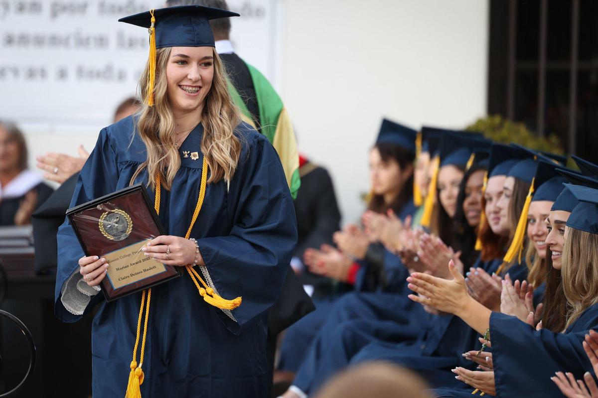 Claire Haslett won the Marian award. Mission College Preparatory Catholic High School graduated on the steps of Mission San Luis Obispo June 3, 2022.