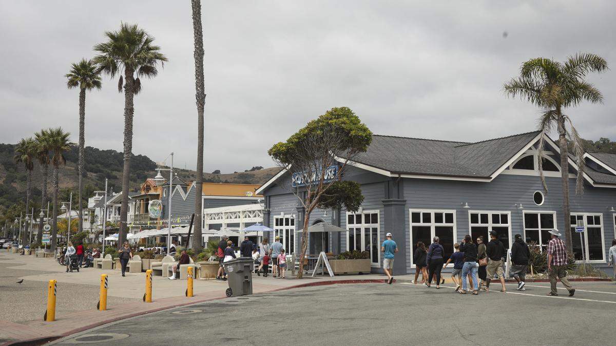 Avila Beach businesses are bracing for revenue losses as one of the town’s two highway exits, Avila Beach Drive, is expected to close for over a month beginning Aug. 18 to build a roundabout, seen here on Aug. 15, 2025.