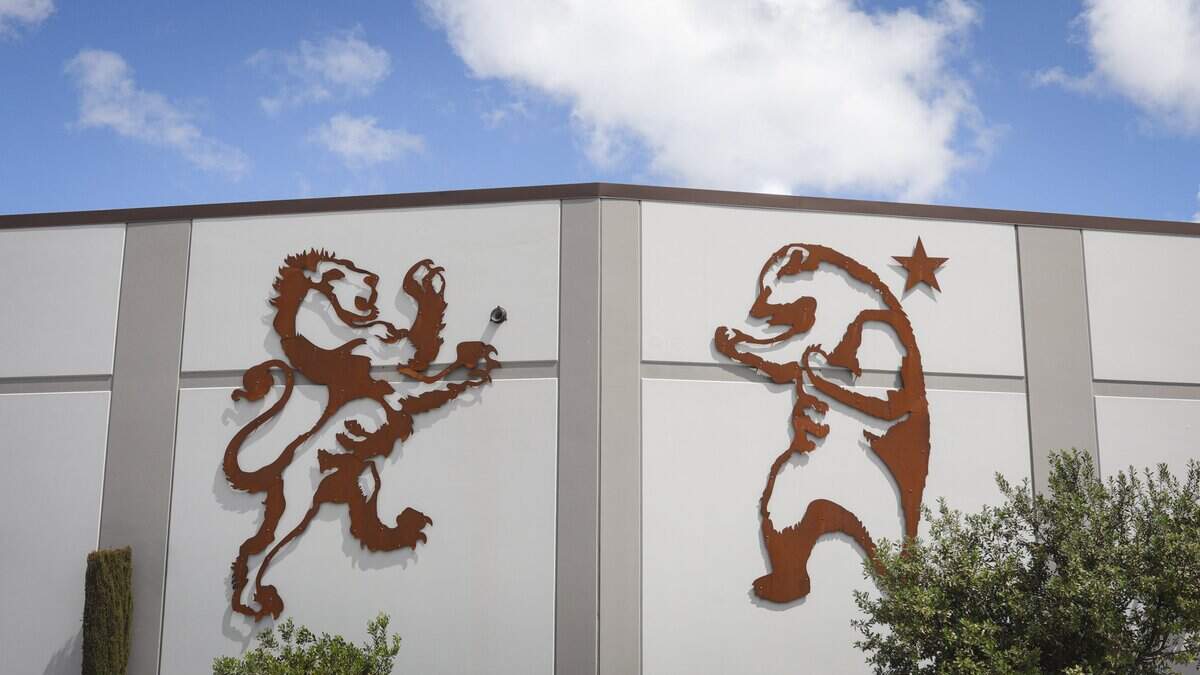 Founded in 1996 by brothers-in-law Adam Firestone (aka the Bear) and David Walker (aka the Lion), symbols that adorn the buildings at the Firestone Walker brewery in Paso Robles, seen here on April 21, 2026.