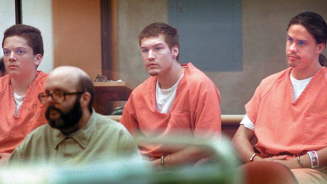 Joseph Fiorella, Jacob Delashmutt and Royce Casey sit in court in September 1996.