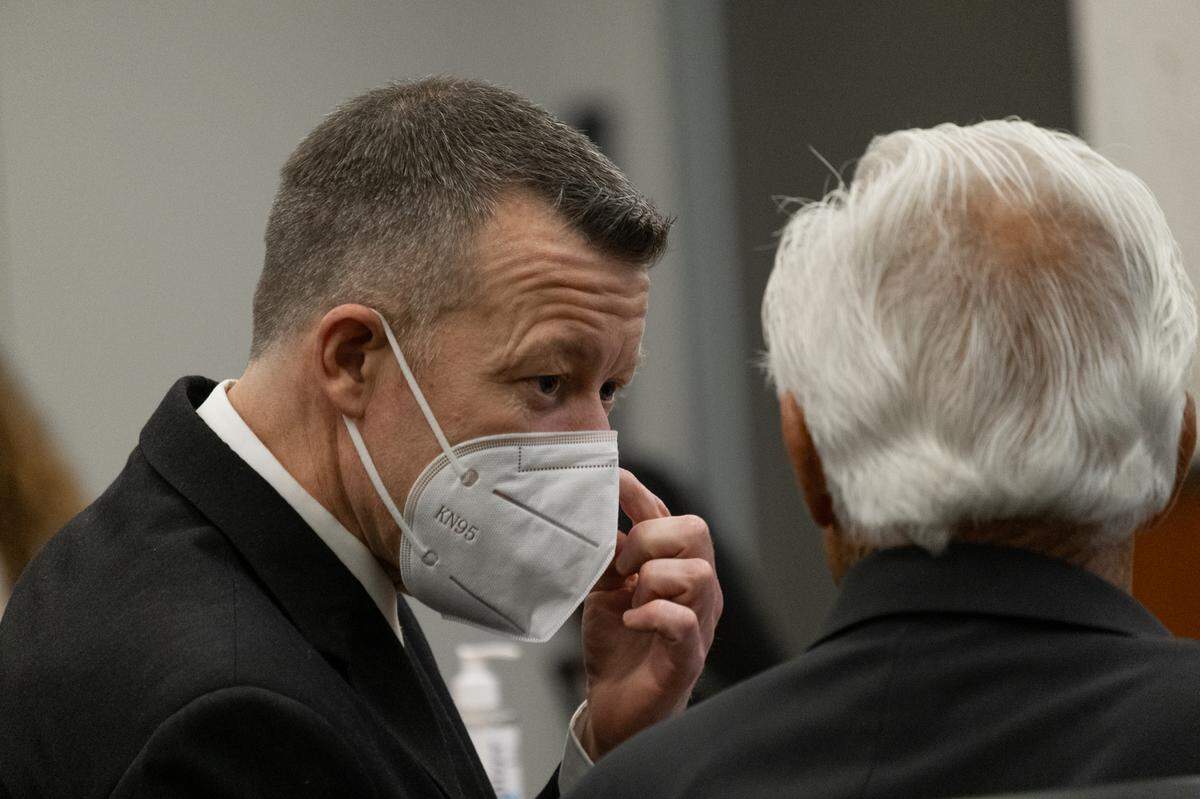 Paul Ruben, left, and Ruben Flores await court proceedings to begin in the Kristin Smart murder trial on Tuesday, July 26, 2022, in Monterey County Superior Court in Salinas. Paul Flores was found guilty of murder while his father was acquitted of helping to conceal the crime.
