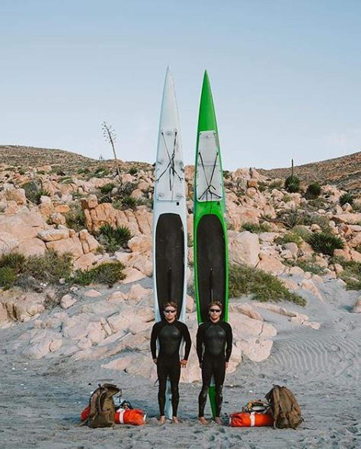 Ryan and Casey Higginbotham of Pismo Beach during their 1,100-mile paddleboard journey down the coast of Baja California, Mexico.
