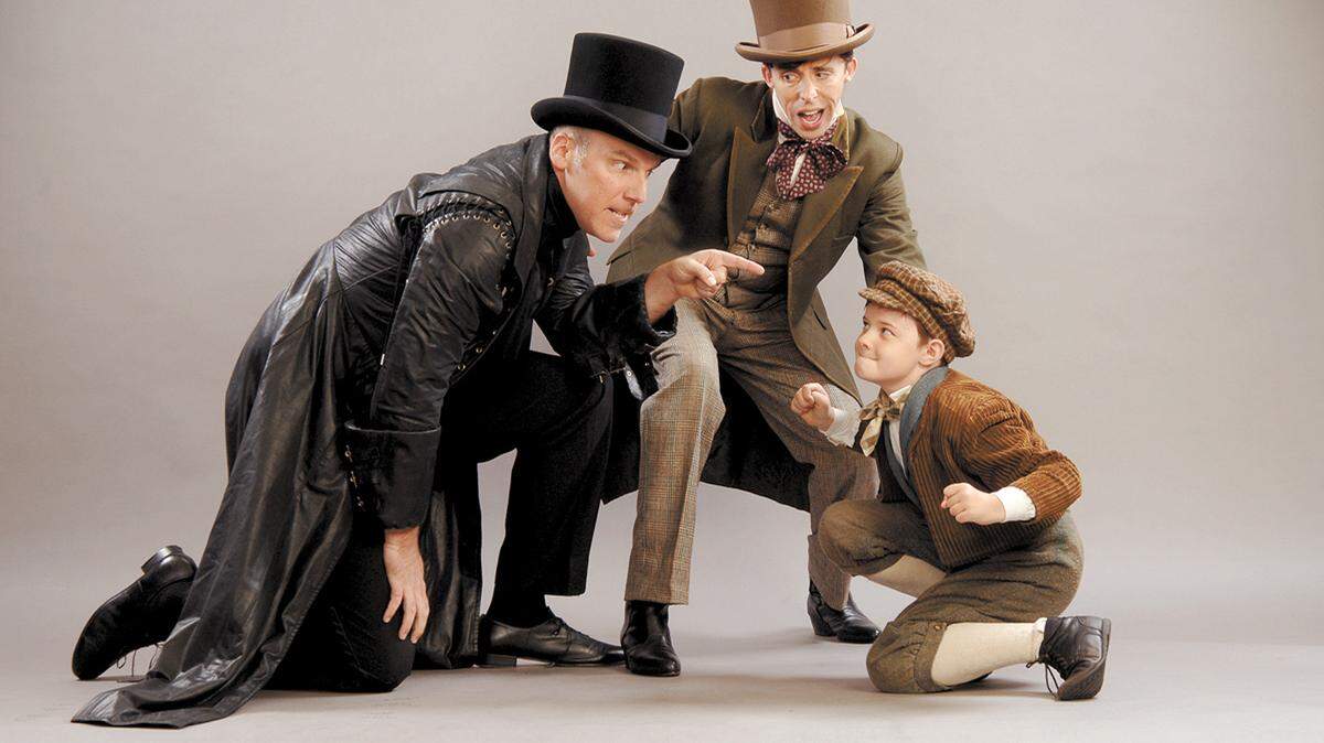 From left, Erik Stein as The Shadow, Kevin Cahoon as Hans Christian Andersen and Marisa Dinsmoor as The Boy in PCPA Theaterfest’s production of “My Fairytale.”