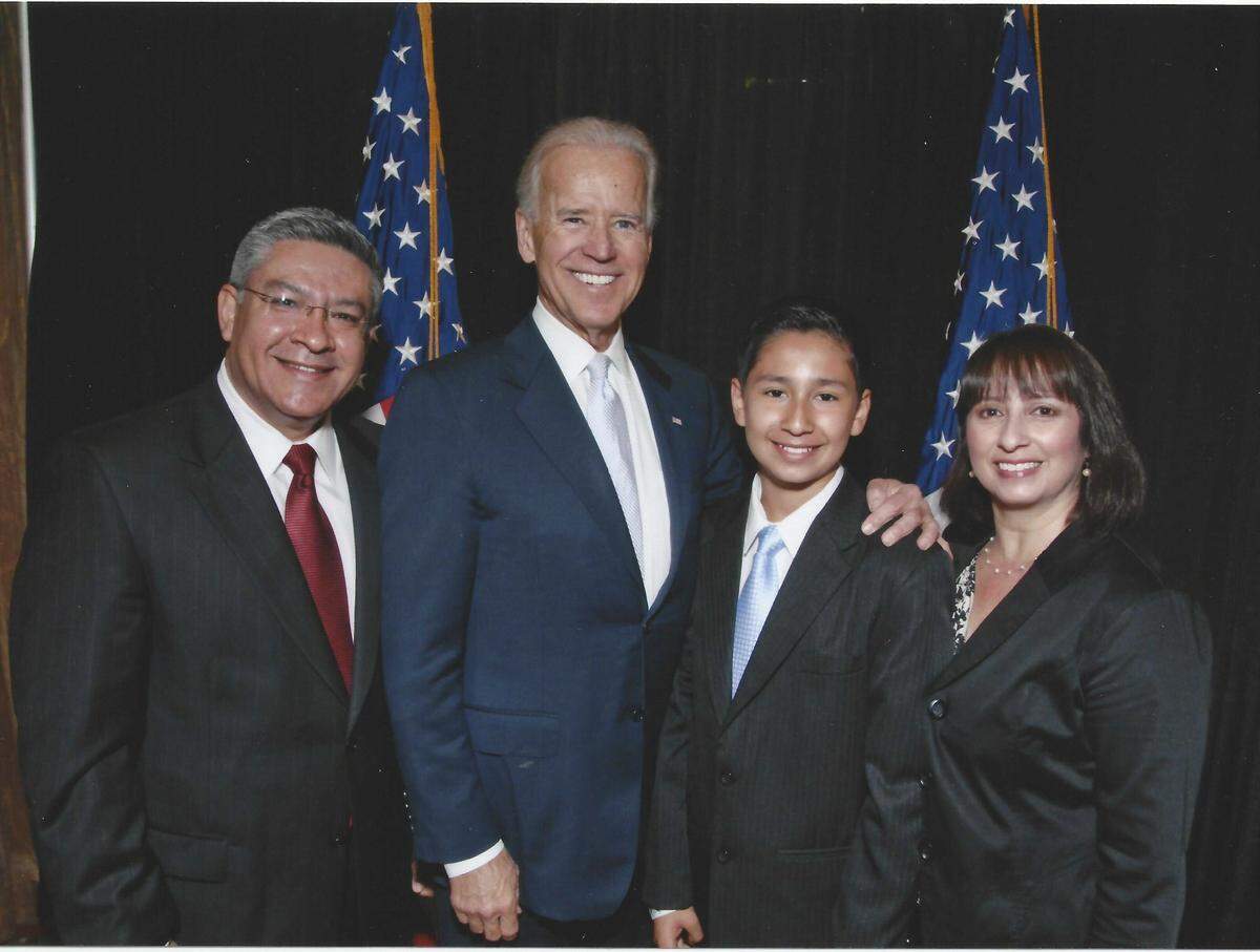 From left, U.S. Rep. Salud Carbajal with then-Vice President Joe Biden, Carbajal’s son Michael Carbajal, and wife Gina Carbajal. 